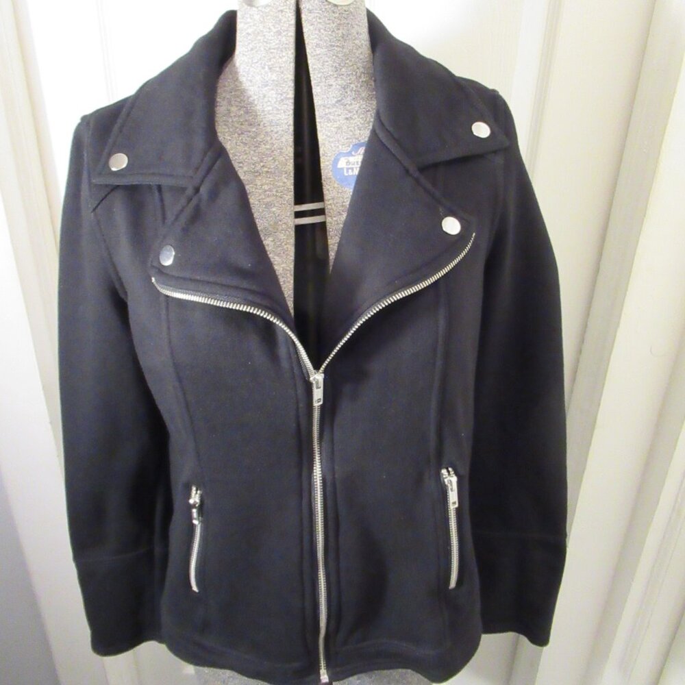 Style & Co Knit Motorcycle Moto Jacket Black, Long Sleeve Zippers Soft, Small